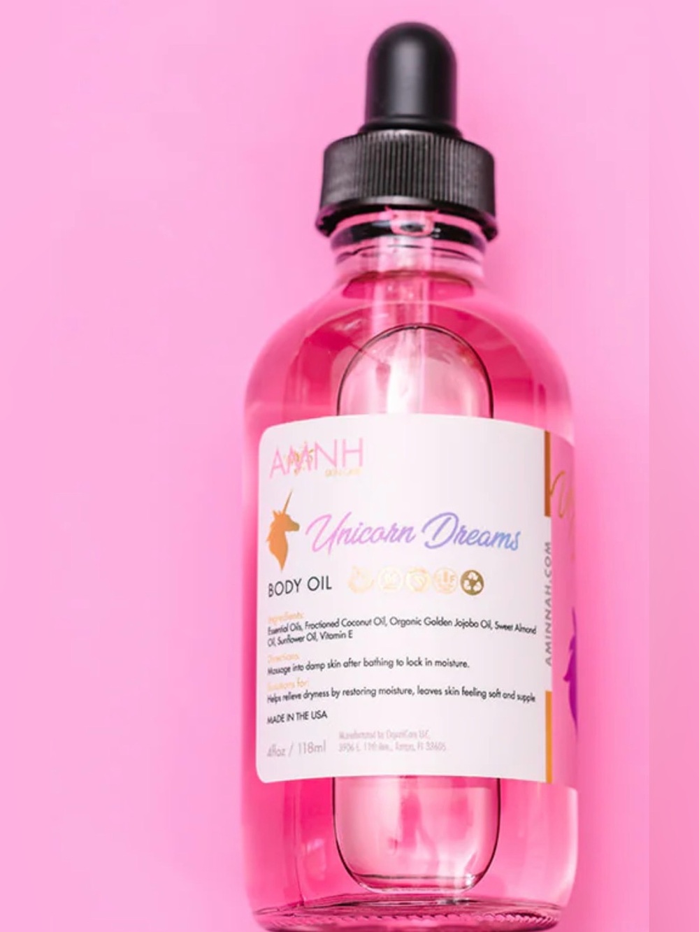 Aminnah Unicorn Dreams Pink Body Oil - Hydrating Bath & Body Oil